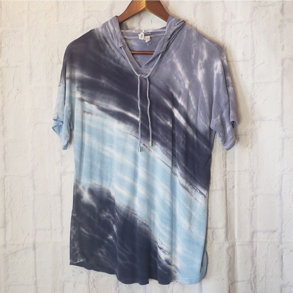 CABLE &โGAUGE Tie Dye Hooded Short Sleeve Pullover Small